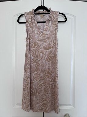 Michael Kors Blush Palm-Print Ruffle Midi Dress